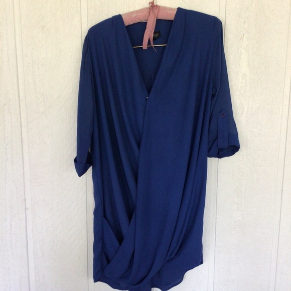 TOPSHOP OVERSIZED ROYAL BLUE CREPE TOP OR DRESS SIZE 2 - Picture 7 of 12